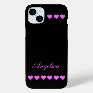 Coque iPhone 15 Mini Angelica - Modèle De Votre Nom, Rose Noir