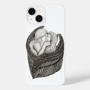 Coque Pour iPhone 14 Angels Kissing, noir et blanc Design