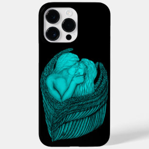 Coque Pour Pour iPhone 14 Pro Max Angels Kissing, noir et vert Design