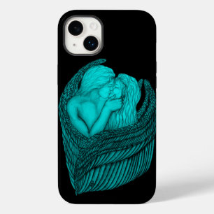 Coque Pour iPhone 14 Plus Angels Kissing, noir et vert Design