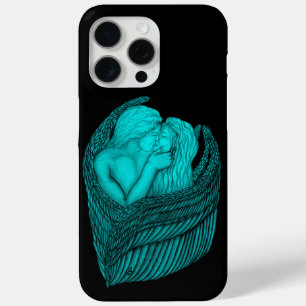 Coque iPhone 15 Pro Max Angels Kissing, noir et vert Design