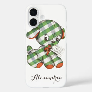 Coques iPhone 16 Animal en peluche chien gingham Noël vintage