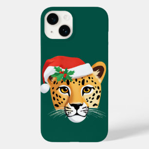 Coque Pour iPhone 14 Animaux amusants Safari Cheetah léopard Père Noël 