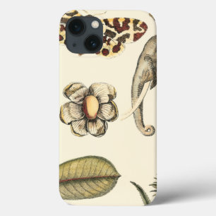 Etui iPhone 13 Animaux assortis peints sur l'arrière - plan crème