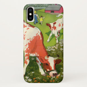 Coque Case-Mate Pour iPhone Animaux de ferme vintage, vaches paissant avec un 