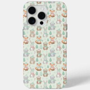 Coque iPhone 15 Pro Max Animaux de Noël mignons motif sans couture