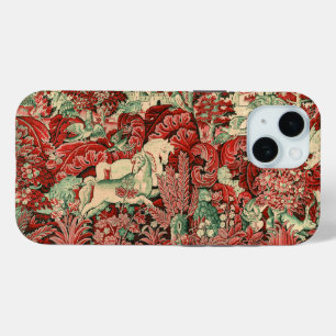 Coque Pour iPhone 15 ANIMAUX D'IMAGINAIRE, CHEVAUX, BOIS Rouge Vert Flo