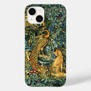 COQUE POUR iPhone 14 ANIMAUX FORESTIERS, PEACOCK ET FOX FLORAL VERT