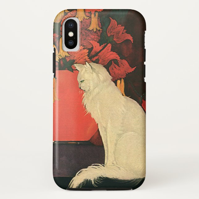 Coques Case-Mate iPhone Animaux Vintage, Élégant Chat Blanc, Fleurs d'Auto (Dos)