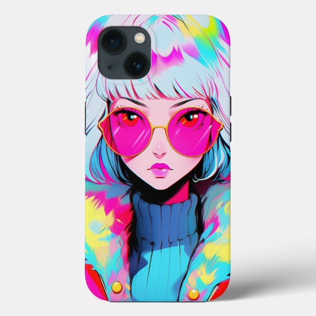 Coques Case-Mate iPhone Anime Girl Art moderne coloré (Verso)