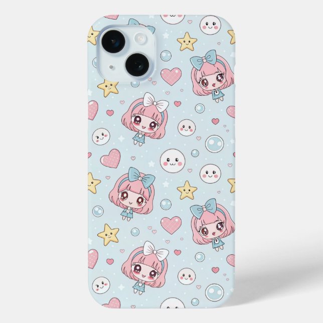 Coques Case-Mate iPhone Anime Kawaii in Pastel Colors with Hearts and Star (Verso)