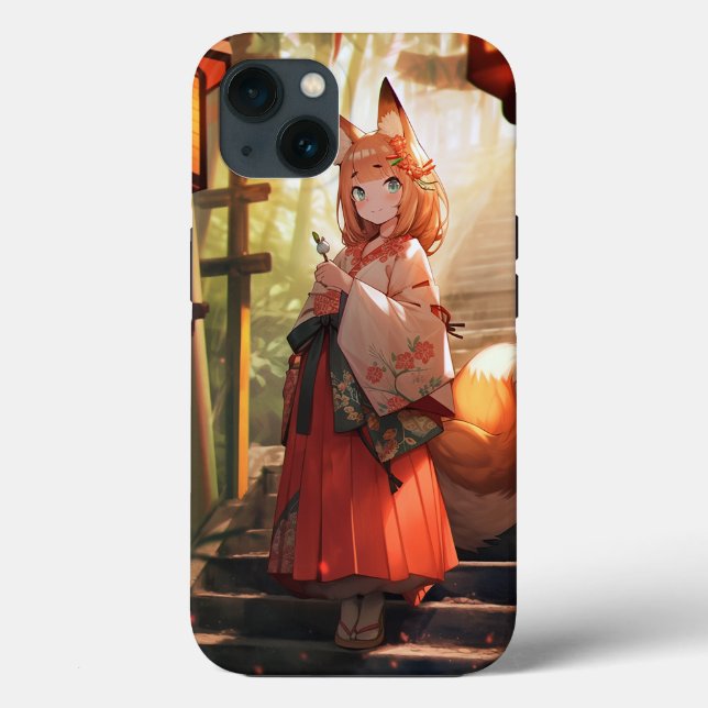 Coques Case-Mate iPhone Anime Kitsune Girl Cute Fox Imaginaire Art (Verso)
