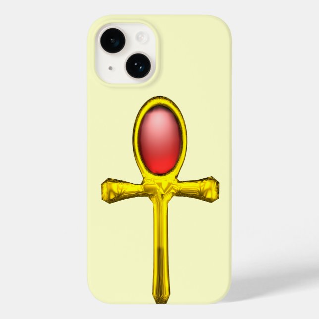Coques Case-Mate iPhone ANKH, RED TALISMAN /GOLD EGYPTIAN JEWEL Cream (Verso)