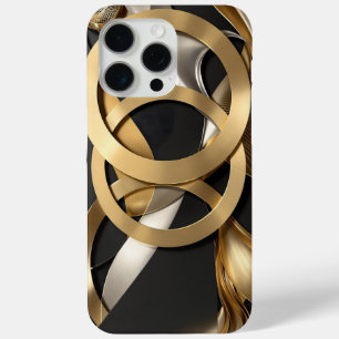 Coque iPhone 15 Pro Max Anneaux d'or Art Abstrait - Design moderne de luxe
