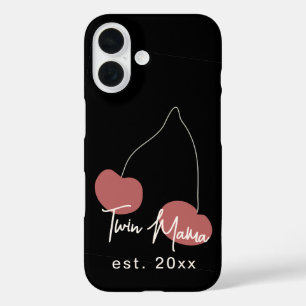 Coque Pour iPhone 16 Année personnalisée Twin Mama Fun Black Red Cherry