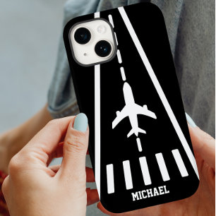 Coque Pour iPhone 14 Anniversaire Avion Atterrissage Piste Noir et Blan