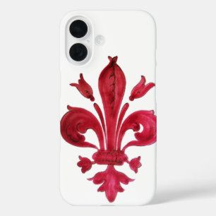 Coques iPhone 16 ANTIQUE FLEUR ROUGE DE LIS EN Héraldique BLANC