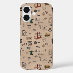 Coque Pour iPhone 16 Antique Ingénierie Mécanique Motif scientifique