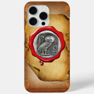 Coque iPhone 15 Pro Max ANTIQUE OWL SILVER RED WAX SEAL parchemin