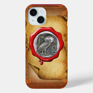 Coque Pour iPhone 15 ANTIQUE OWL SILVER RED WAX SEAL parchemin