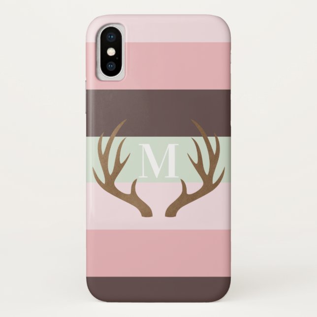 Coques Case-Mate iPhone Antler monogramme rose et Brown (Dos)