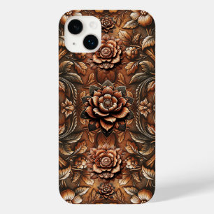 Coque Pour iPhone 14 Plus Apparence de cuir faux floral vintage embossé