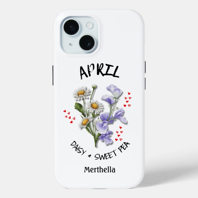 Coques Case-Mate iPhone APRIL Mois de naissance Fleur Nom personnalisé (Verso)