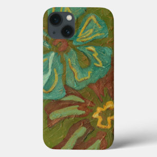 Case-Mate iPhone Case Aqua and Burnt Orange Flowers on Green Background