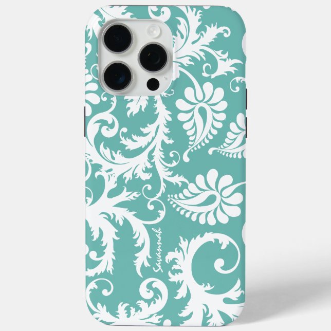 Coques Case-Mate iPhone Aqua Bleu Et Blanc, Damas Personnalisées (Verso)