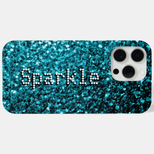 Coque iPhone 15 Pro Max Aqua bleu faux paillettes scintille Votre texte