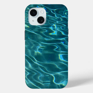 Coque Pour iPhone 15 Aqua bleu Motif d'eau, ondulation des vagues de l'