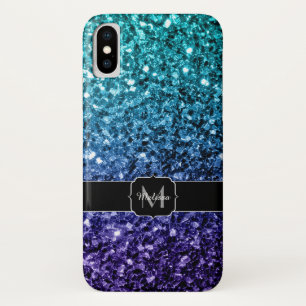 Coque iPhone X Aqua blue Ombre fausse parties scintillant scintil
