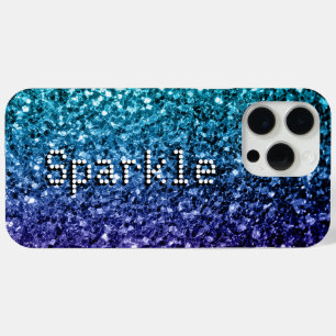 Coque iPhone 15 Pro Max Aqua blue ombre faux parties scintillant scintille