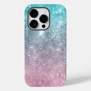 Coque Pour iPhone 14 Pro Aqua blue Pink ombre mer galaxie abstraite