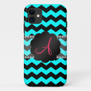 Etui iPhone Case-Mate Aqua clair monogramme et chevrons noirs