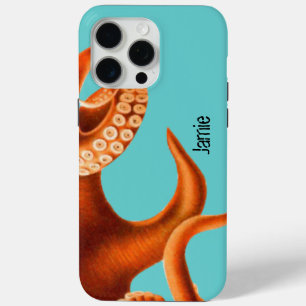 Coque iPhone 15 Pro Max Aqua coloré et Octopus orange