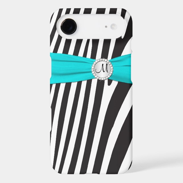 Coques Case-Mate iPhone Aqua décoré d'un monogramme, noir, zèbre blanc (Verso)