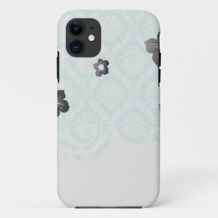 Coque Case-Mate Pour iPhone aqua et fleur crème élégante damas
