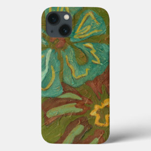 iPhone 13 Case Aqua et fleurs oranges brûlées sur l'arrière -
