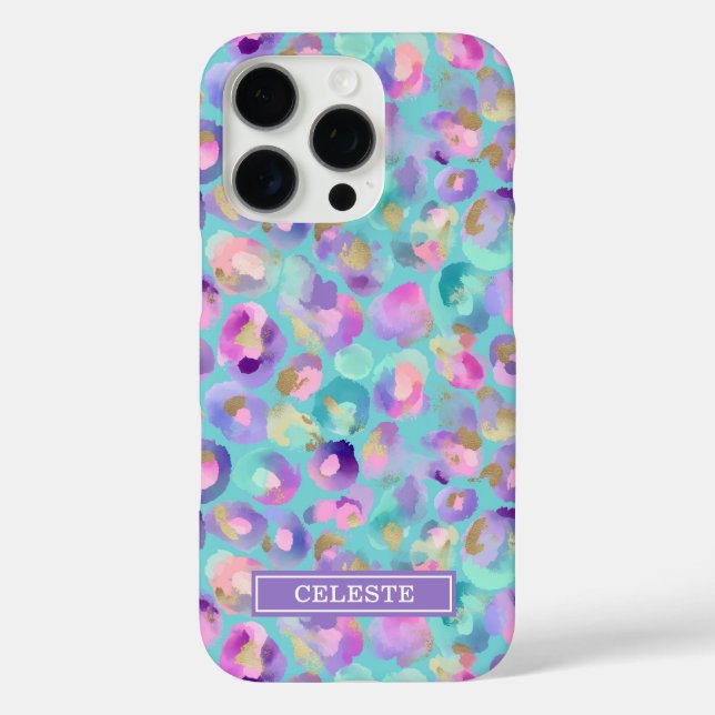 Coques Case-Mate iPhone Aqua Iridescent Imprimé Léopard Monogrammé (Verso)