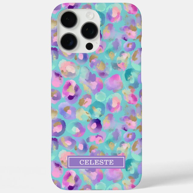 Coques Case-Mate iPhone Aqua Iridescent Imprimé Léopard Monogrammé (Verso)