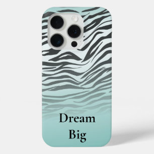 Coque iPhone 15 Pro Aqua Mint Black Zebra Print Ombre