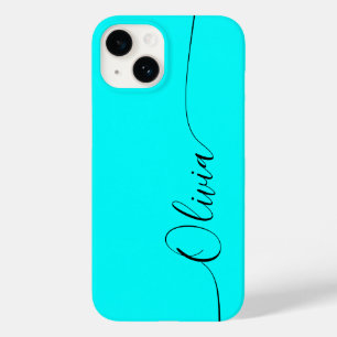 Coque Pour iPhone 14 Aqua Noir Élégant Calligraphie Script Nom
