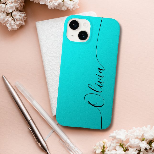 Coques Case-Mate iPhone Aqua Noir Élégant Calligraphie Script Nom (Créateur téléchargé)