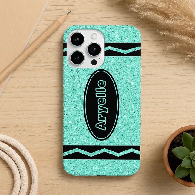 Coques Case-Mate iPhone Aqua Parties scintillant Crayon Nom personnalisé i (Créateur téléchargé)