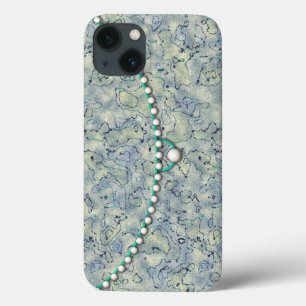 iPhone 13 Case Aqua Smokey avec perles