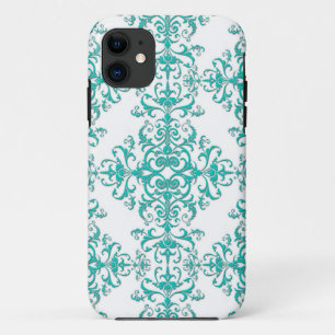 Case-Mate iPhone Case Aqua Turquoise élégant sur motif damassé blanc