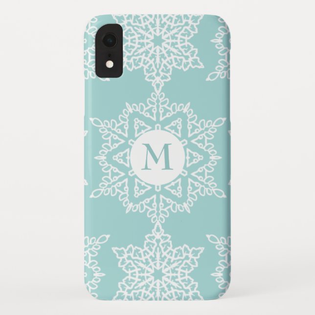 Coques Case-Mate iPhone Aqua White Snowflakes Noël (Dos)