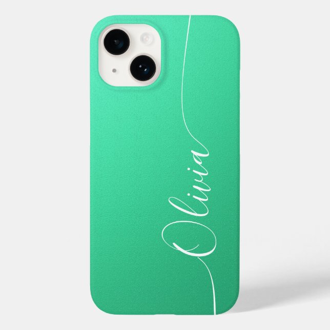 Coques Case-Mate iPhone Aquamarine Blanc Élégant Calligraphie Nom du scrip (Verso)