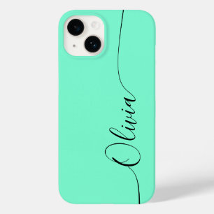 Coque Pour iPhone 14 Aquamarine Élégant Calligraphie Script Nom